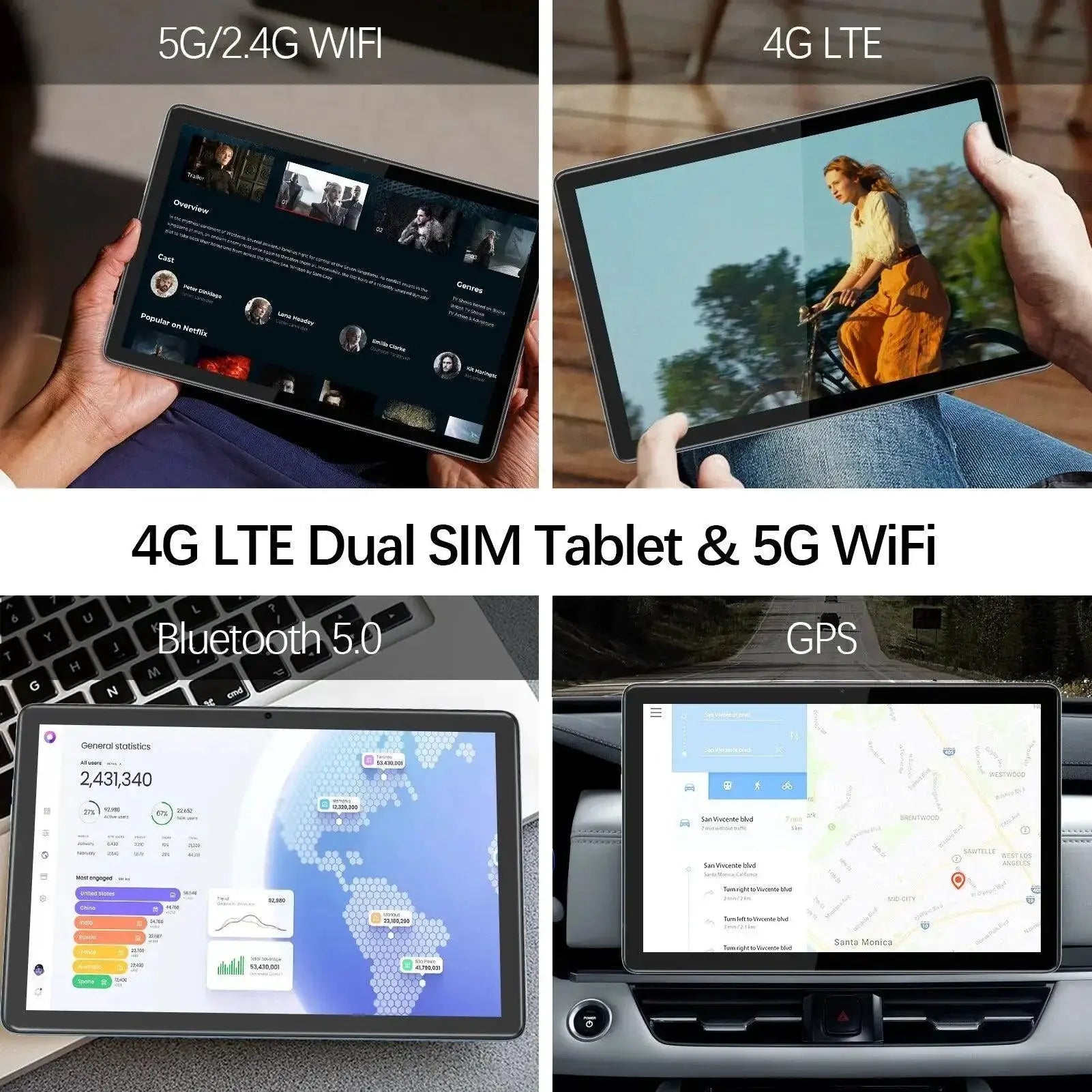 Vasoun 10.1 Inch Octa Core Android Tablet 128GB Dual SIM 4G