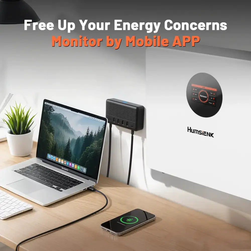 Humsienk 48V 100Ah LiFePO4 Battery WALL-Mounted Bluetooth &Real-time Monitoring Display 100A BMS For Inverter, RV, Solar Energy
