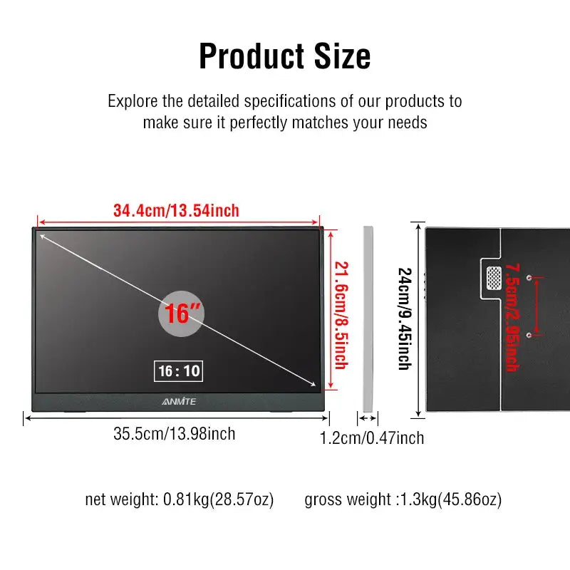 16 inch Portable Monitor 144Hz HDR IPS Gaming Monitor USB TYPE C HDMI for Phone Laptop Desktop Switch PS4 XBOX