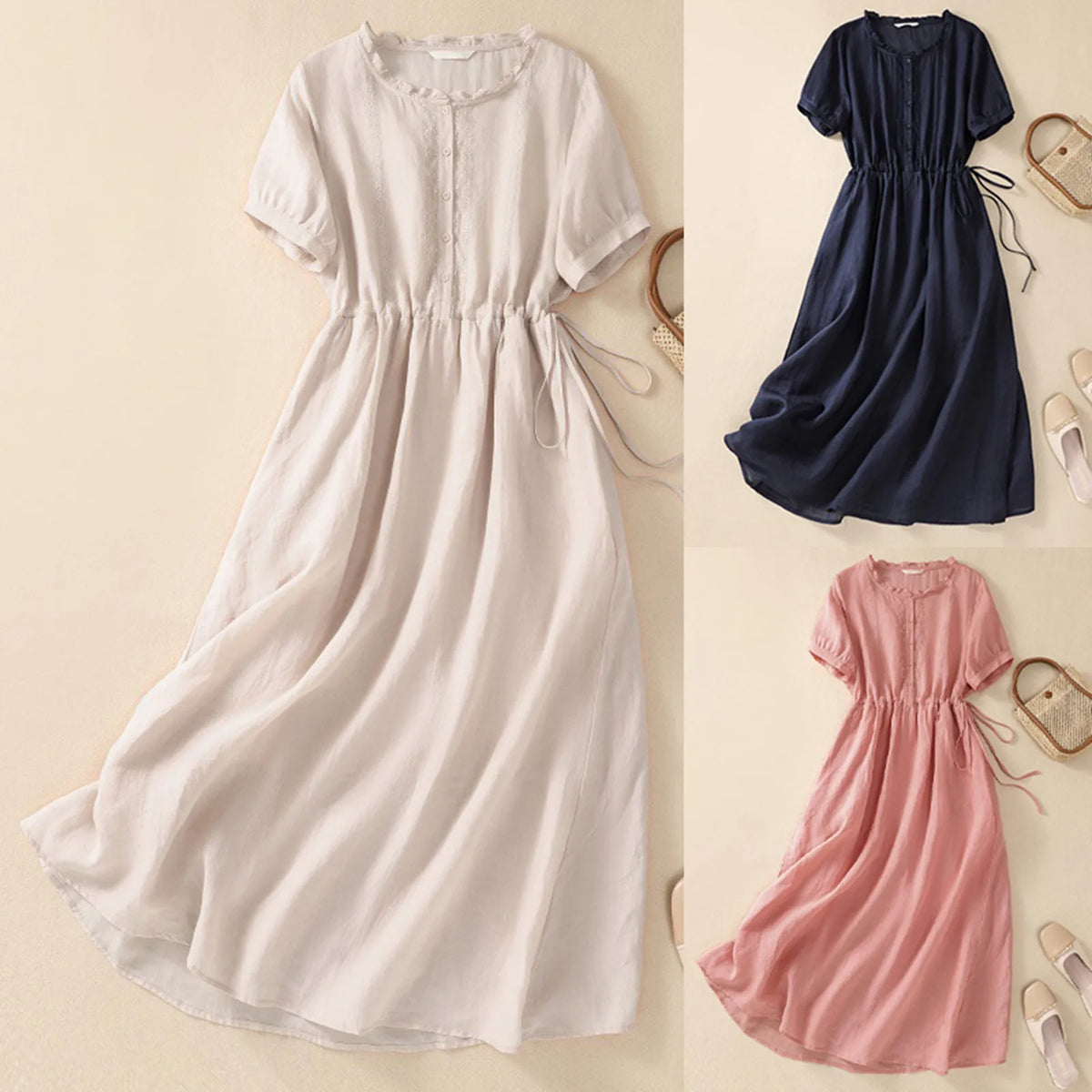 Simple Solid Cotton Commuter Dress