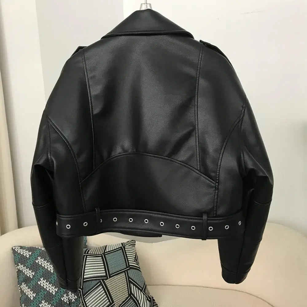 Zipper Belted Leather Jacket