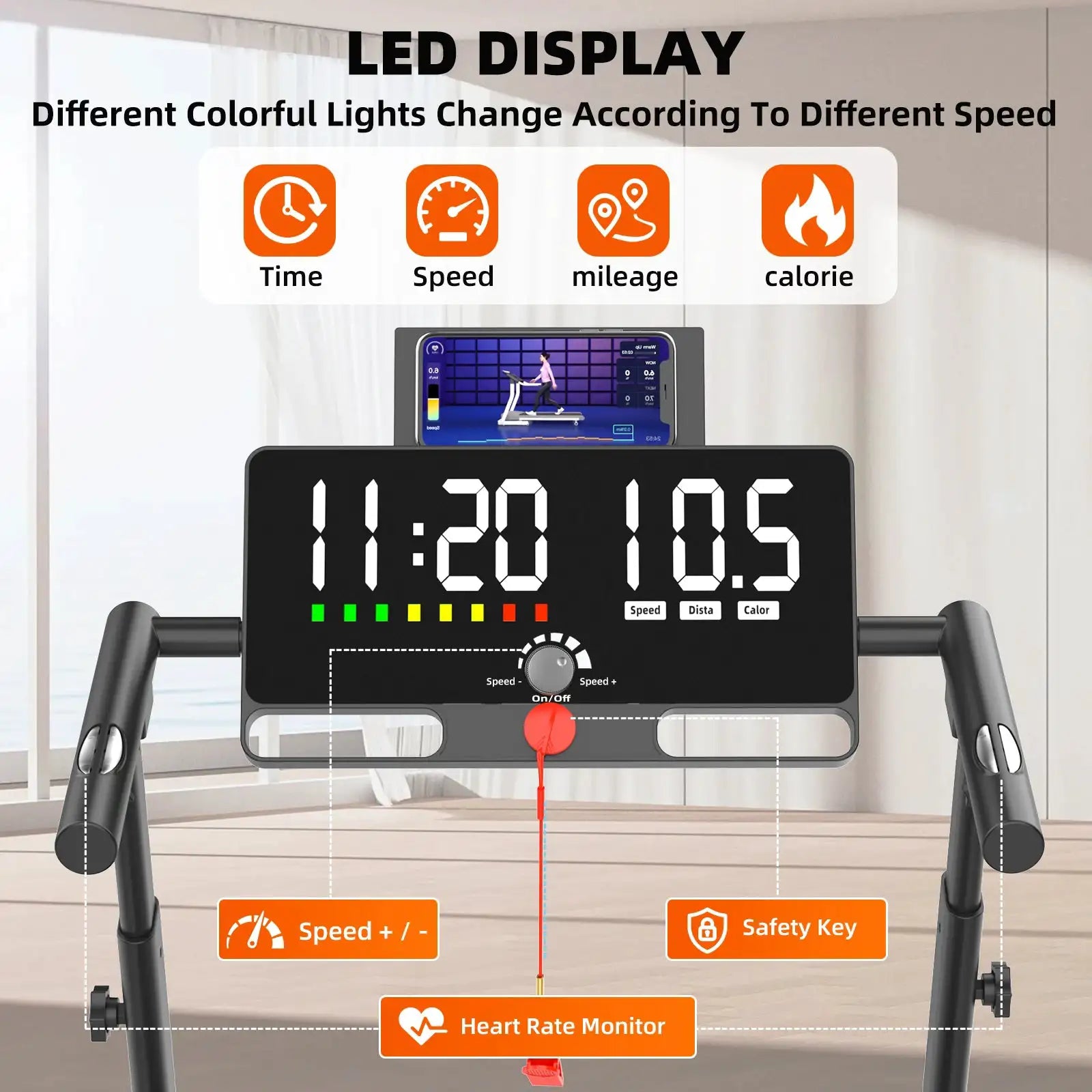 Under Desk Portable Treadmill with Heart Rate Monitoring Armrest Telescopic Walking Pad, Walking Jogging for Office GYM Home
