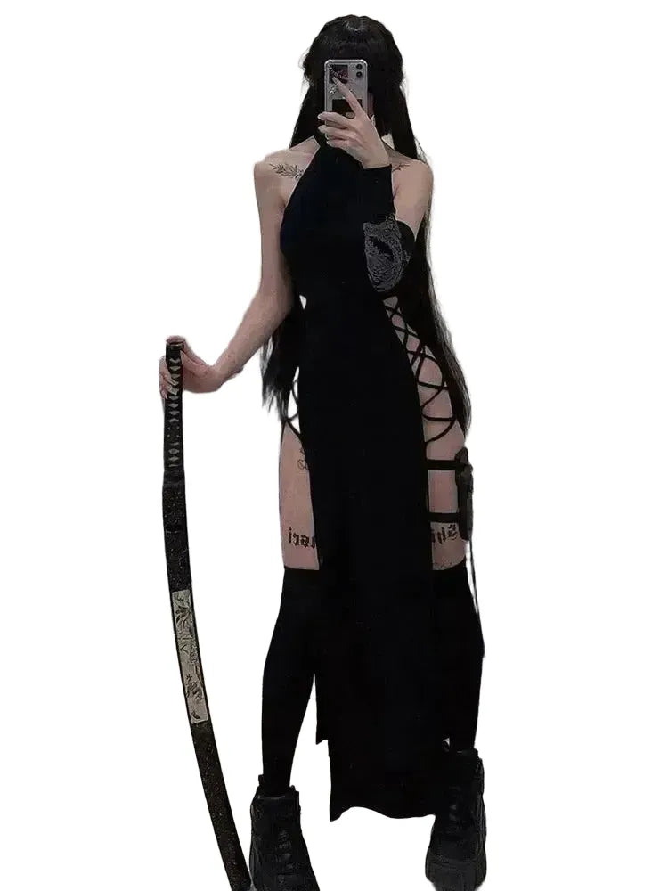 Goth Bandage Midi Dress - Halter High Split — product view 1
