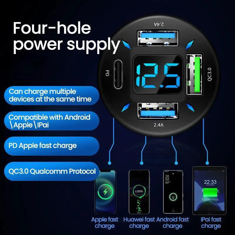 66W USB Car Charger With PD Quick Charge 3.0 Fast Charging