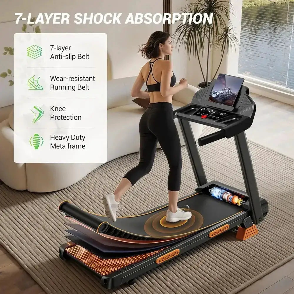 16% Incline, 7-Layer Shock-Absorbing Treadmill with 3.0HP Motor, Up to 400lbs, 0.6-7.0MPH Speed