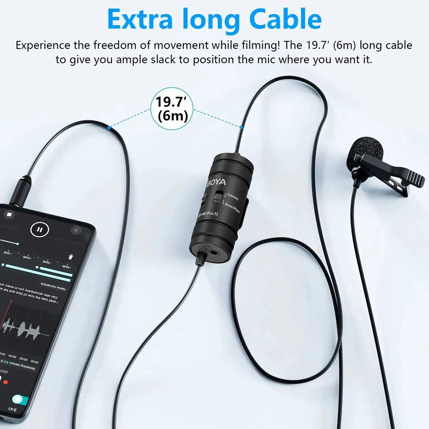 BOYA BY-M1 PRO II Condenser Lavalier Lapel Microphone for iPhone Android PC Computer Smartphone DSLR Streaming Youtube Recording