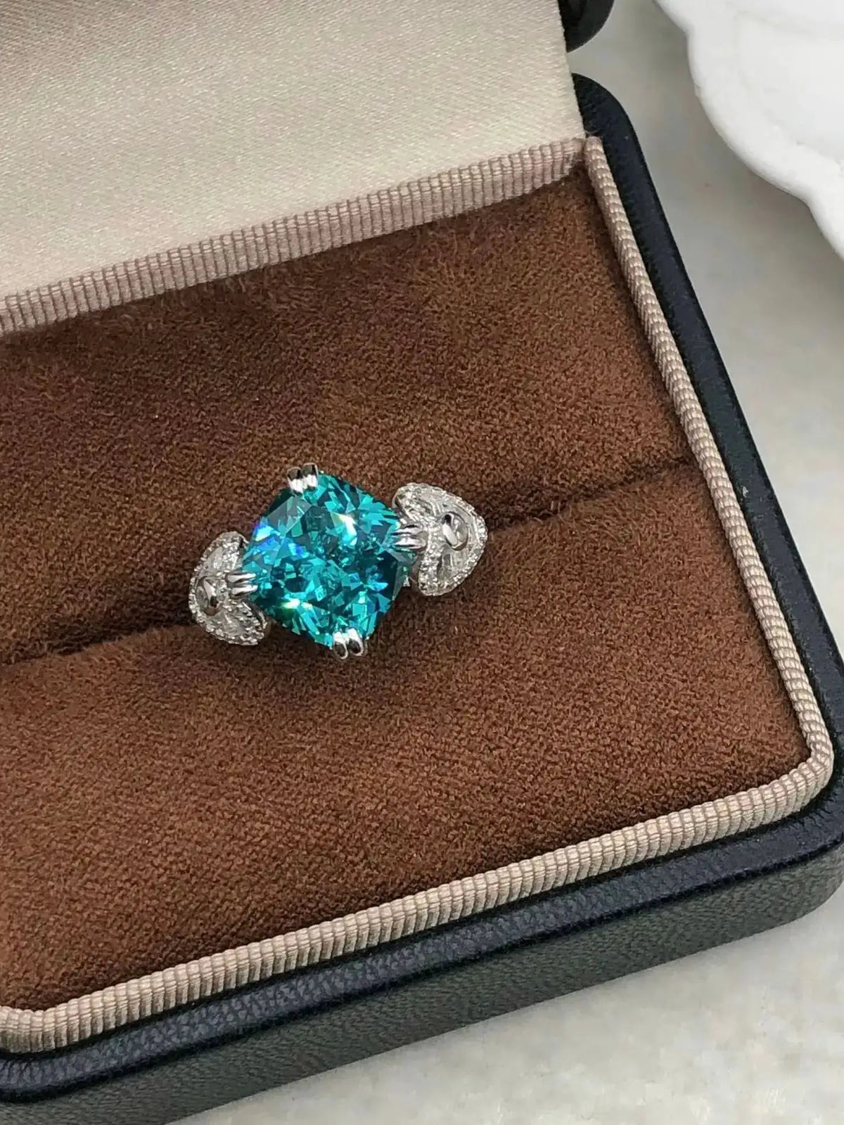 Blue Square Moissanite Engagement Ring — product image 6