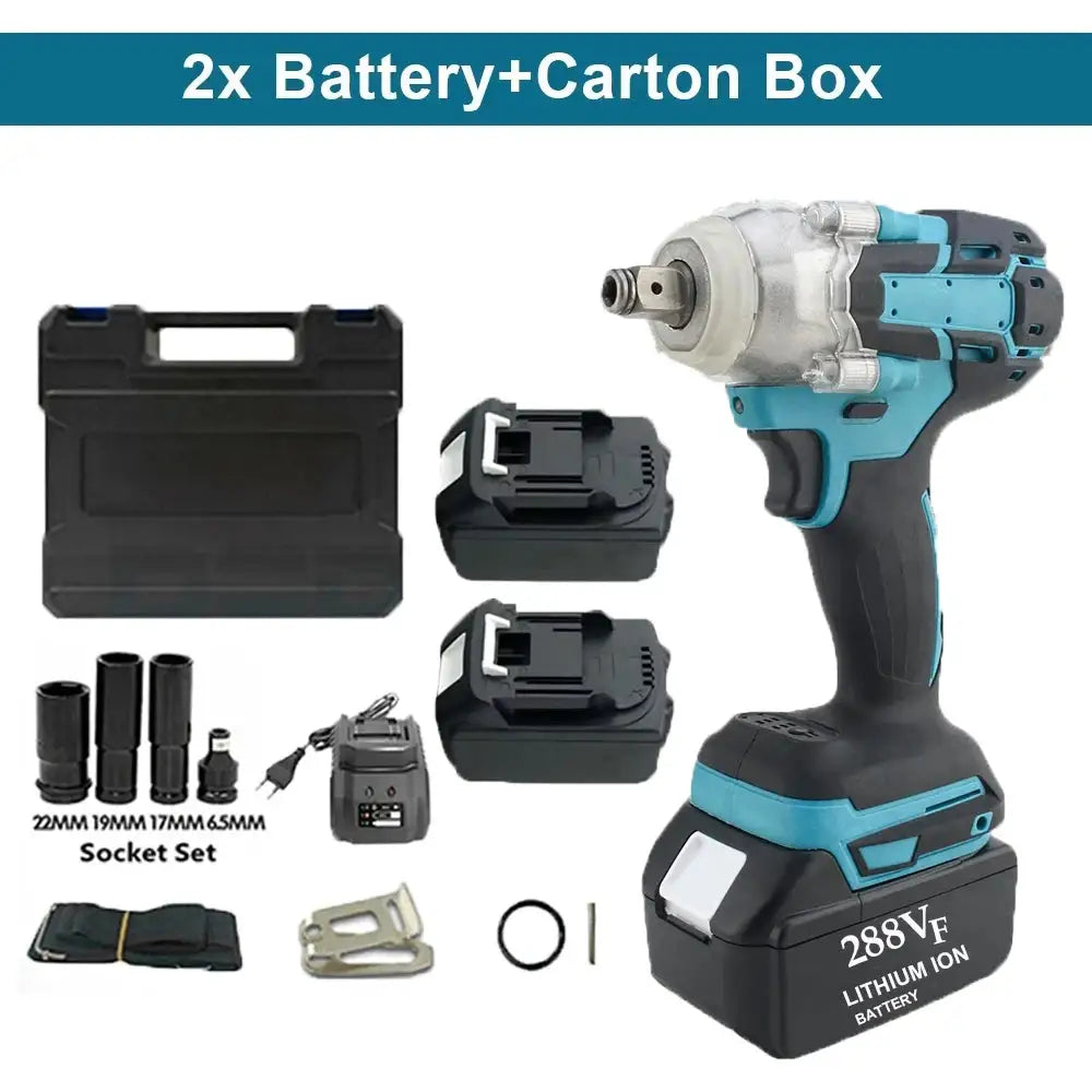 1/2 inch 520NM Brushless Cordless Electric Impact Wrench Power Tools Compatible 18V Battery Wrench with Toolbox Set