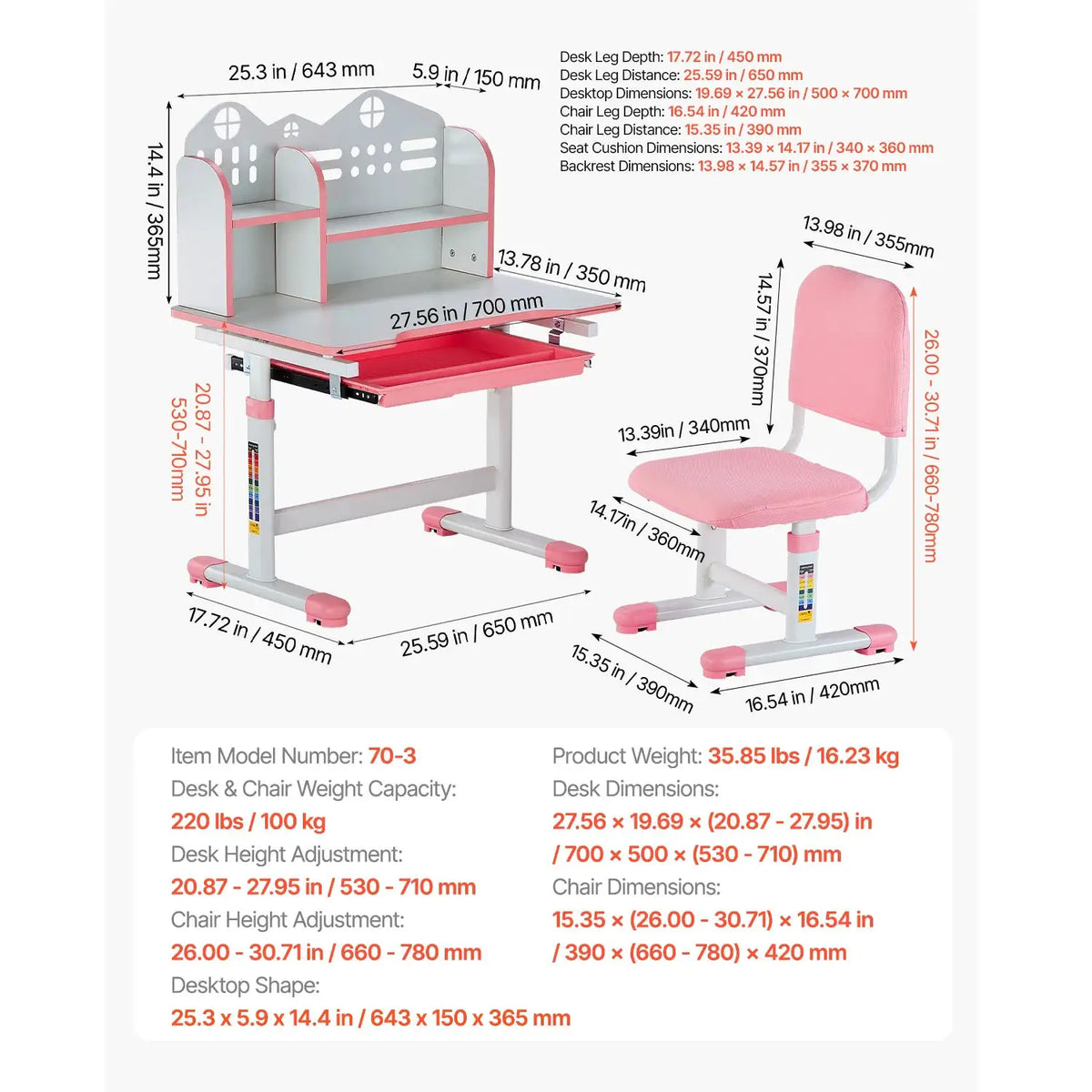 Adjustable Kids Study Desk Set — product view 9
