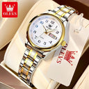 Sleek Women's Gold Quartz Watch with Day-Date Feature Design
