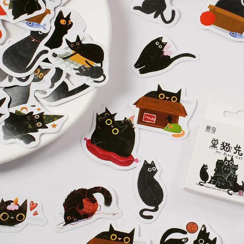 Black Cat Stickers Adorable Self Adhesive Set of 45