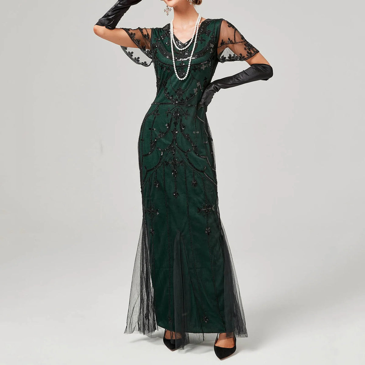 Sleeveless Mesh Flapper Maxi Dress