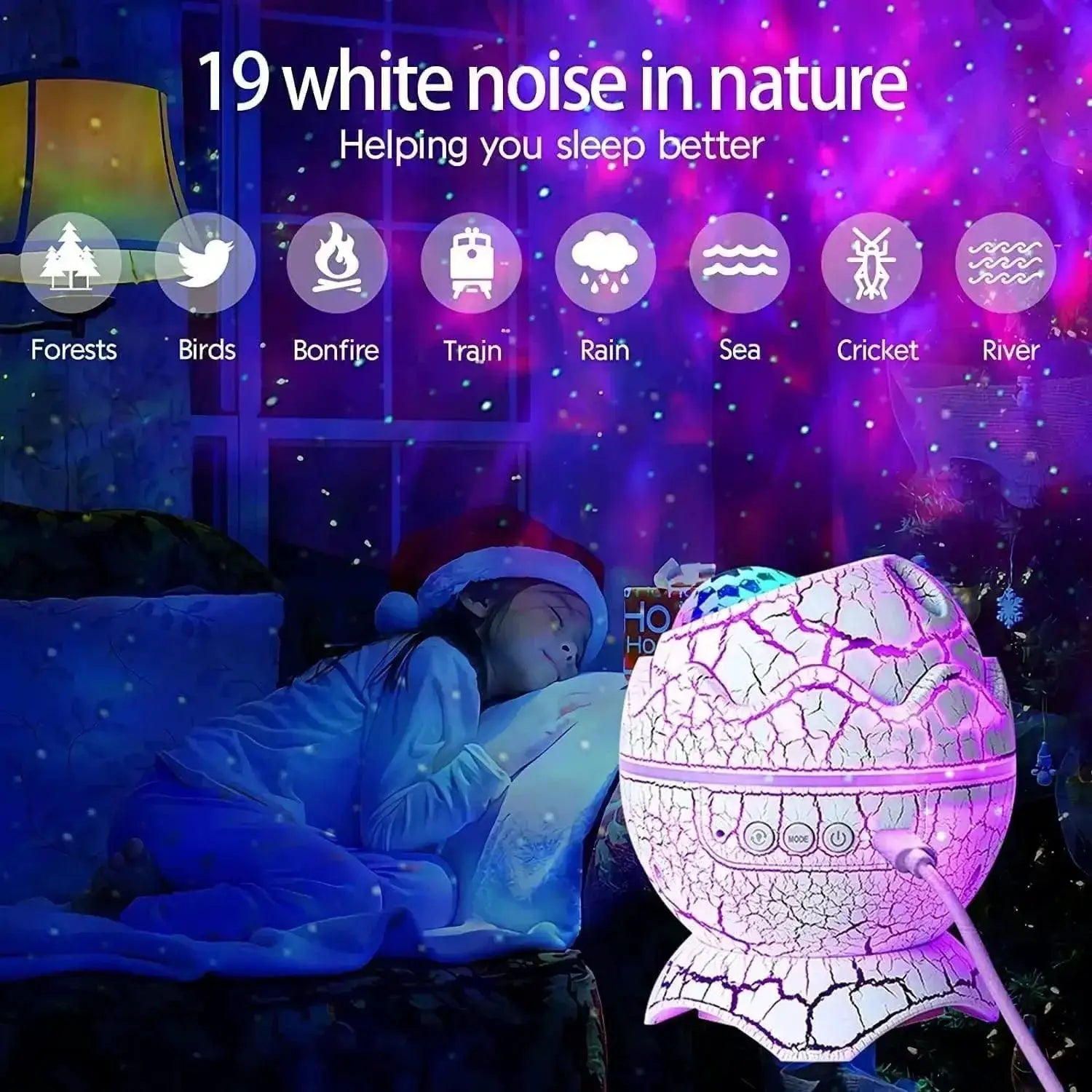 Dino Egg Galaxy Nebula Projector for Relaxation and Sleep