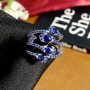 Vintage Blue Floral Platinum Ring