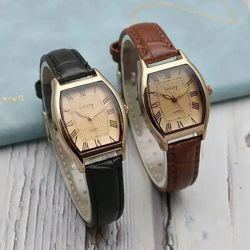 Vintage Brown Leather Womens Watch Timeless Retro Elegance