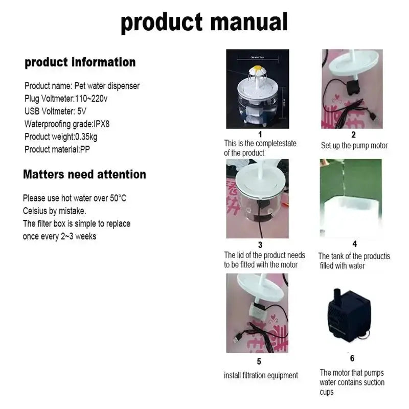 Cat Water Fountain Auto Filter Transparent Drinker For Cats