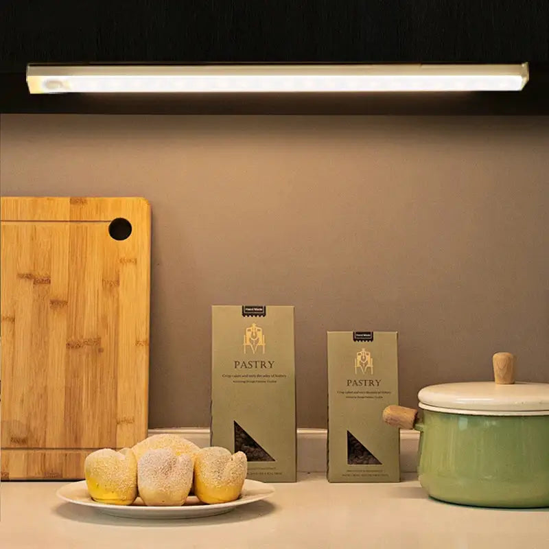 Under Cabinet Light LED Motion Sensor Night Light USB Charging Magnetic Induction Lamp for Bedside Wardrobe Stairway