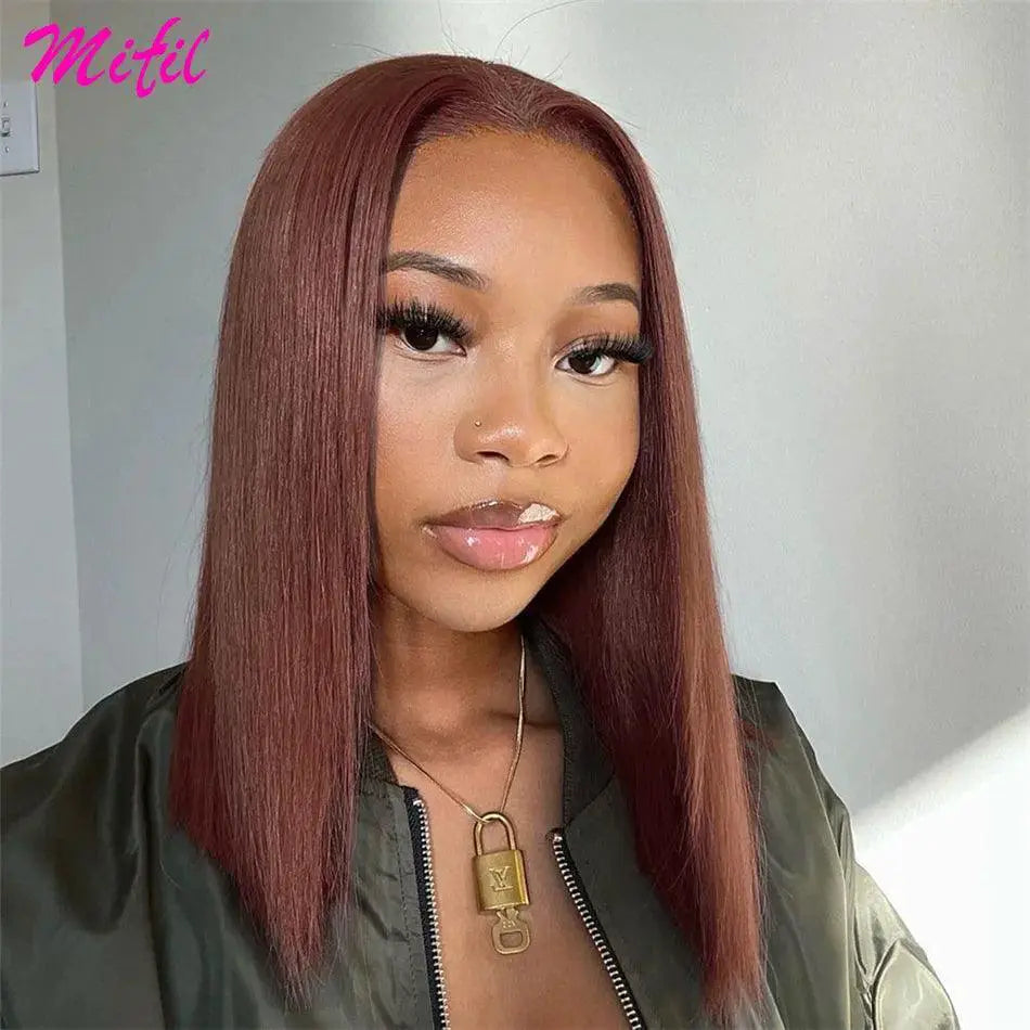 Chocolate Brown Highlight Bob Wig Lace Front Human Hair