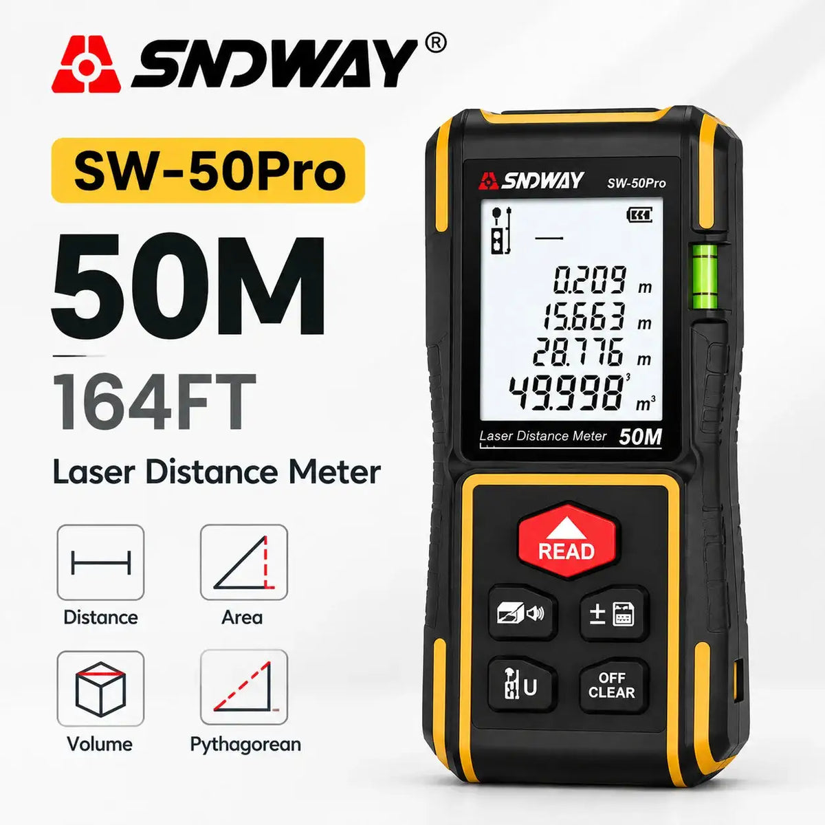 SNDWAY Laser Distance Meter SW-50Pro 50M 70M 100M Digital Rangefinder ±2mm Accuracy Area Vol for Construction Leveling