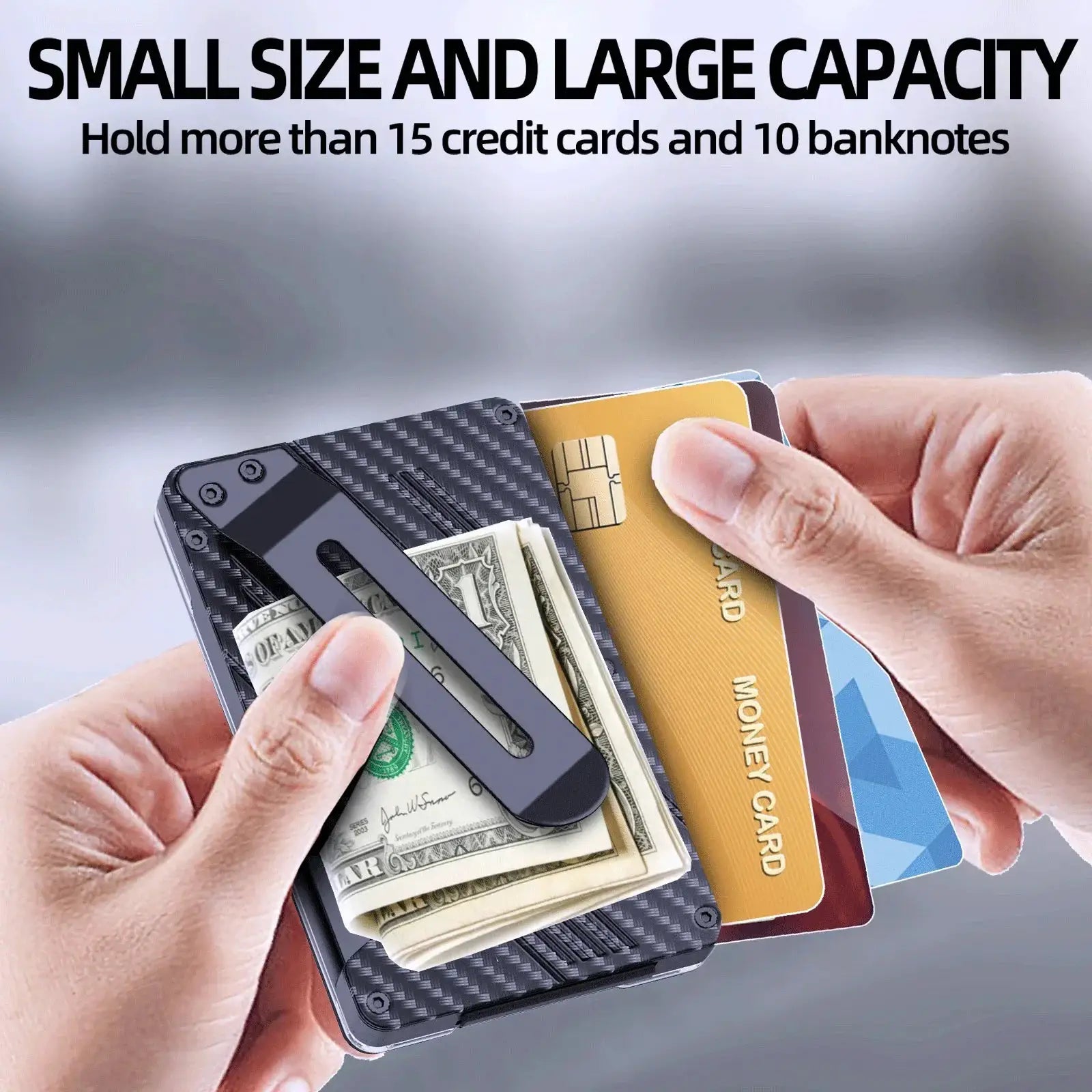 Men Slim Aluminum Money Clip Wallet RFID Blocking Protection