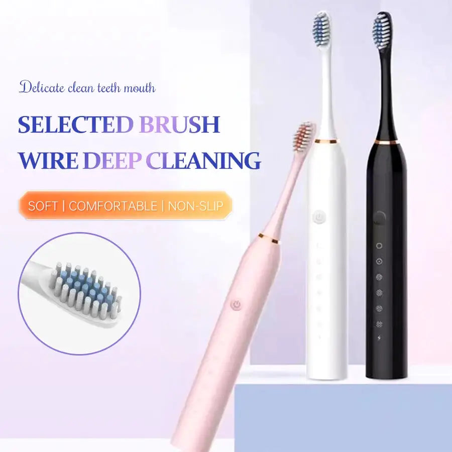 Electric Ultrasonic Toothbrush Six Speed Mode Home Soft Hair USB Charging Waterproof Adult Tooth Cleaner Automatic Couple Set-
