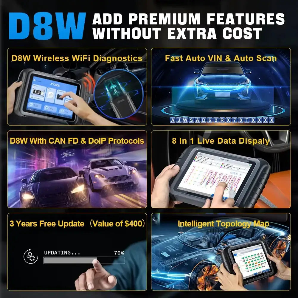 XTOOL D8W BT OBD2 Diagnostic Tool ECU Coding Bluetooth Automotive Scanner VAG Guided Key Programming Topology Map with 42+ Reset