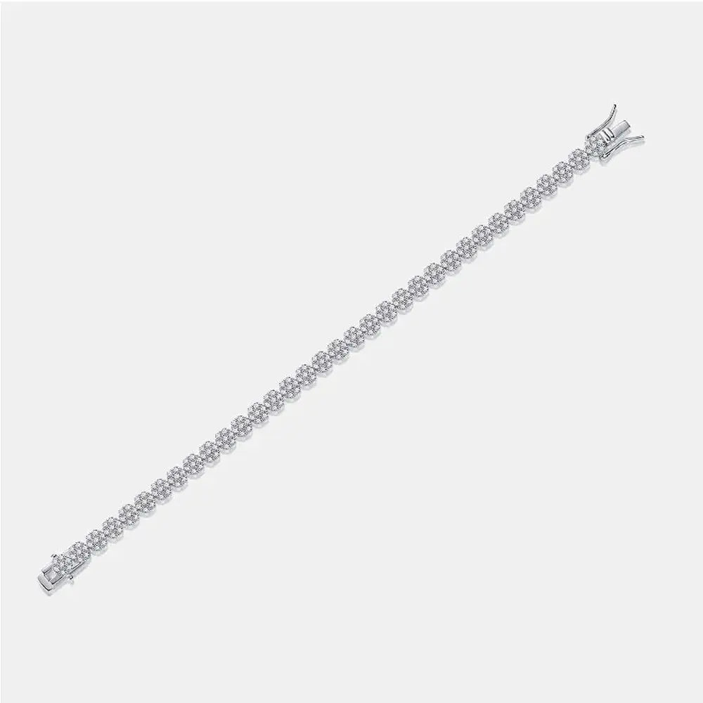 Luxury Moissanite Flower Shaped Tennis Bracelet, 925 Silver, Ice Crystal Design, Including GRA Certified, Sparkling Diamond Jewelry