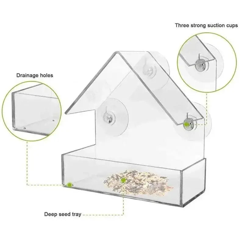 Acrylic Window Bird Feeder Tray For Close Birdwatching Fun