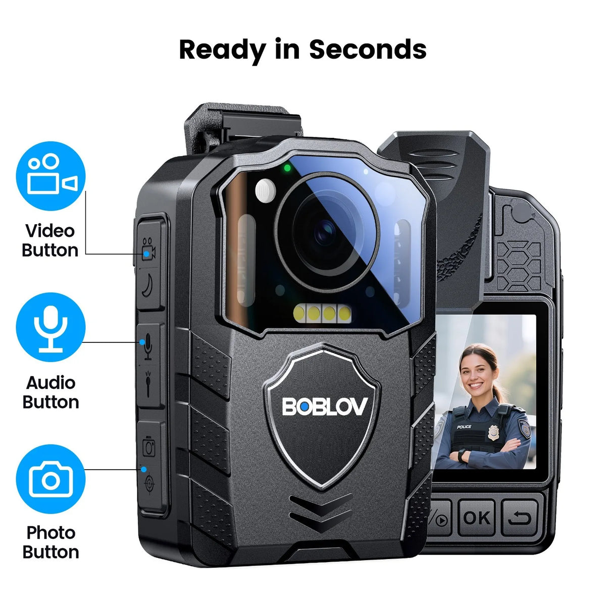 BOBLOV Body Camera Battery Night Vision Body Cam Battery Built — product view 1