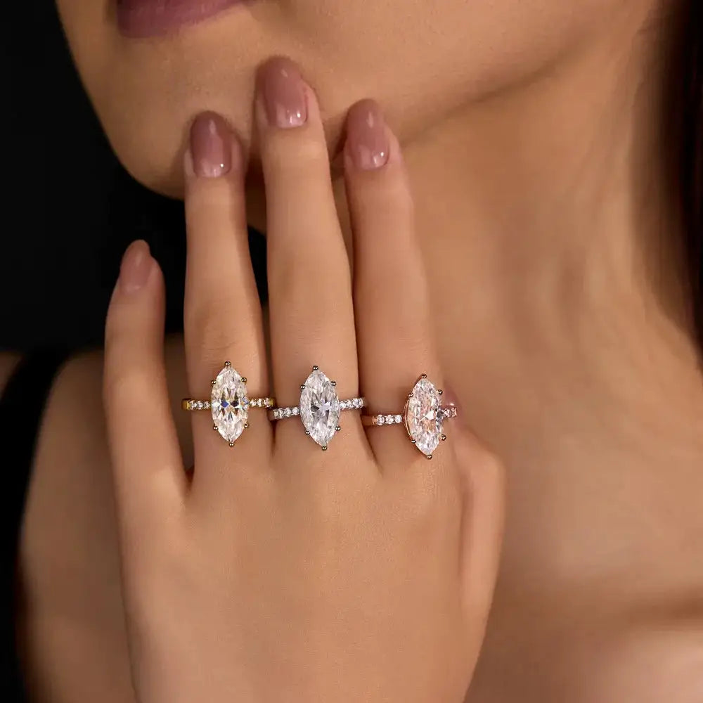 Luxurious 5CT Marquise Cut Green Moissanite Ring for Women S925 Sterling Silver VVS1 D Color Wedding Band with GRA C