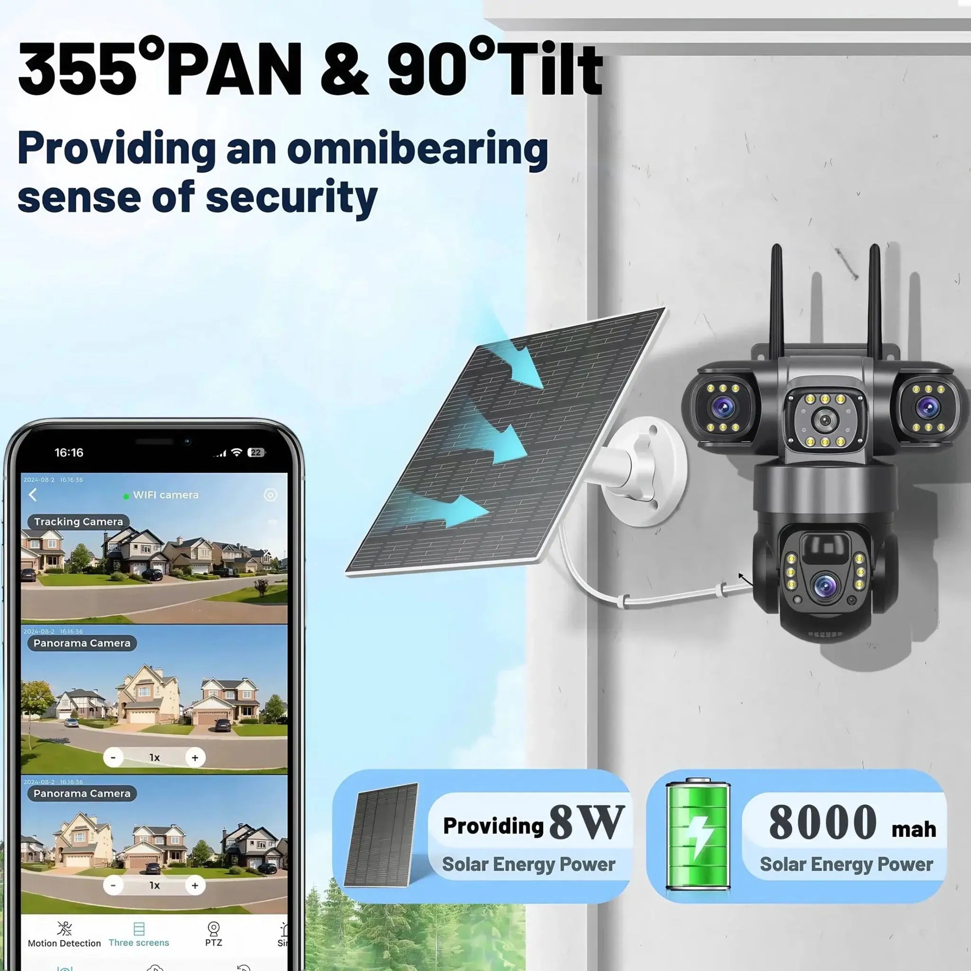 V380Pro 3 Lens WiFi Solar Camera 360 Outdoor Waterproof Security - stepyours.com