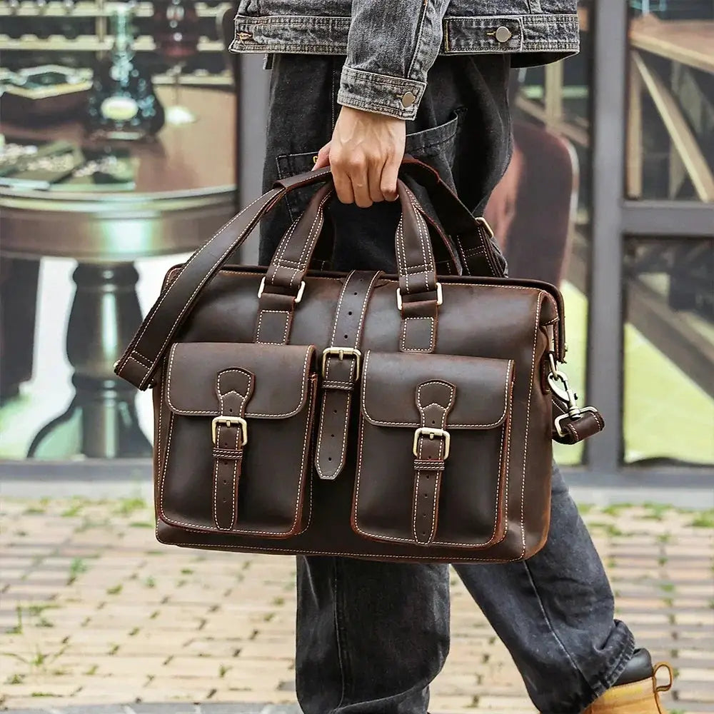 Classic Vintage Leather Briefcase for Men 15 Inch Bag - OurLum.com