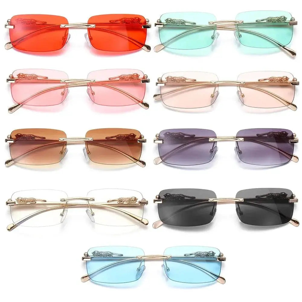 Rimless Square Sunglasses Unisex Golden Leopard Frame