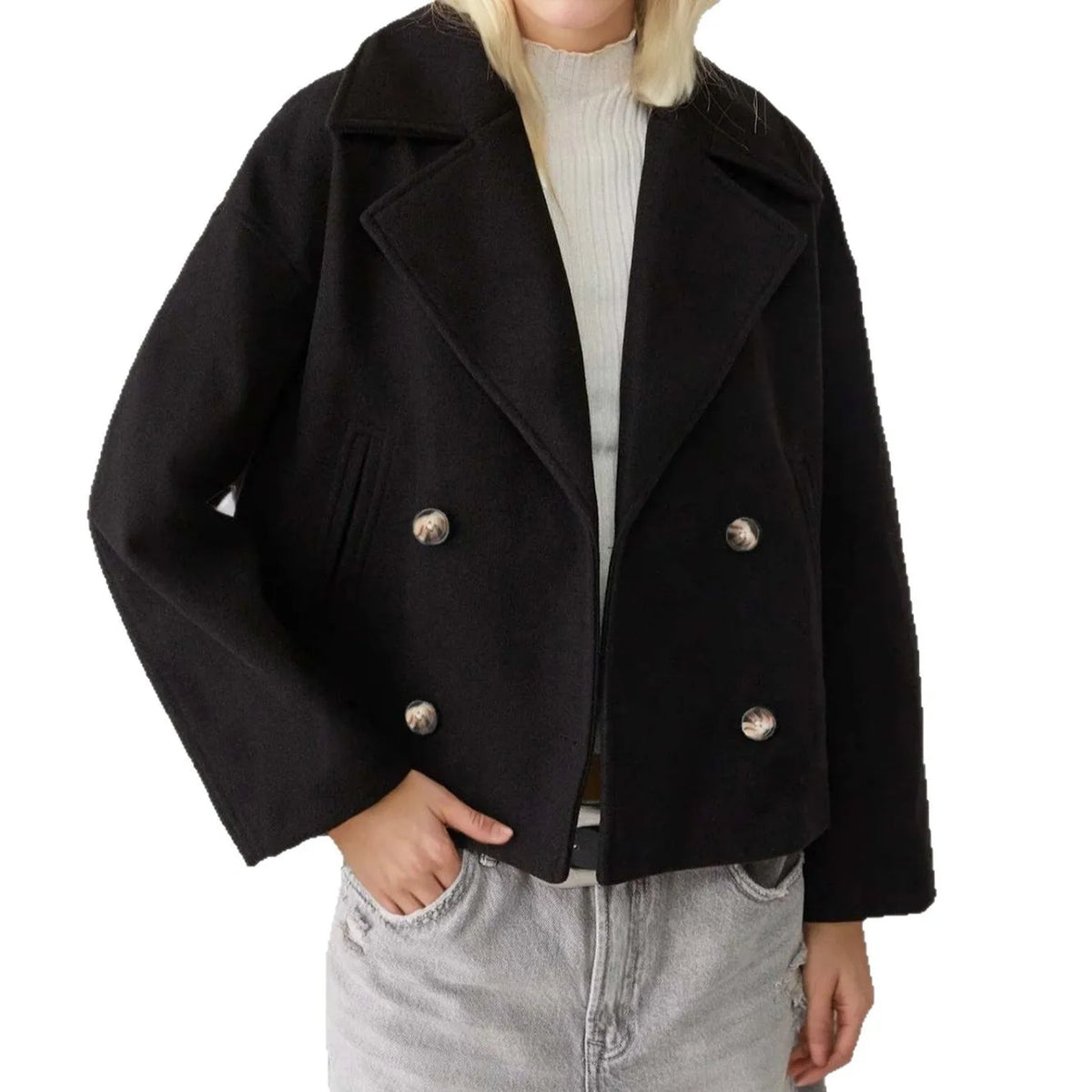 Notched Lapel Winter Button Jacket