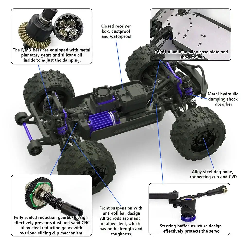 JIUSI PT14R V3 1/14 RC Racing Car 3S Battery 4WD 80km/h Brushless Motor 2.4G Remote Control 35C High Speed Off-road RC Truck