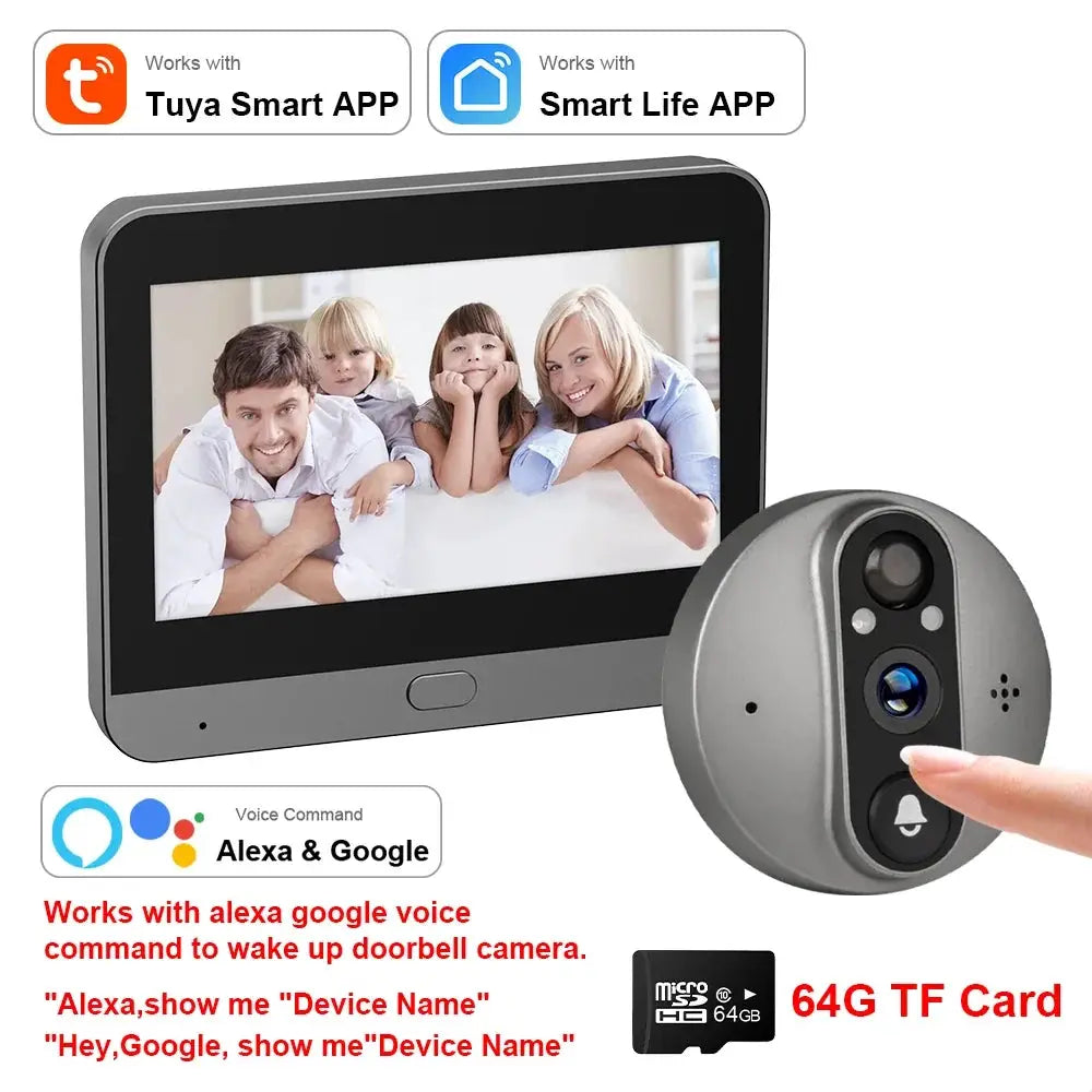 3MP WiFi Smart Tuya Peephole 5000mAh Doorbell Door Eye Camera Infrared Alexa Google Video Intercom Door Cameras Home Security by stepyours.com