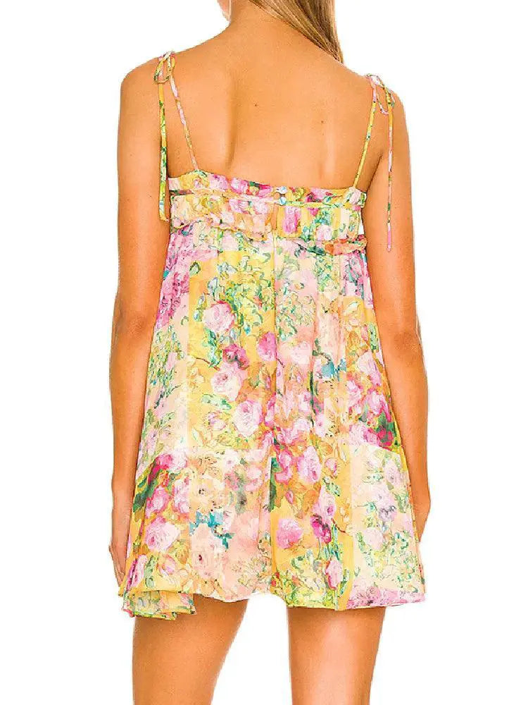 Boho Floral Mini Dress Bohemian Holiday Essential Fashion