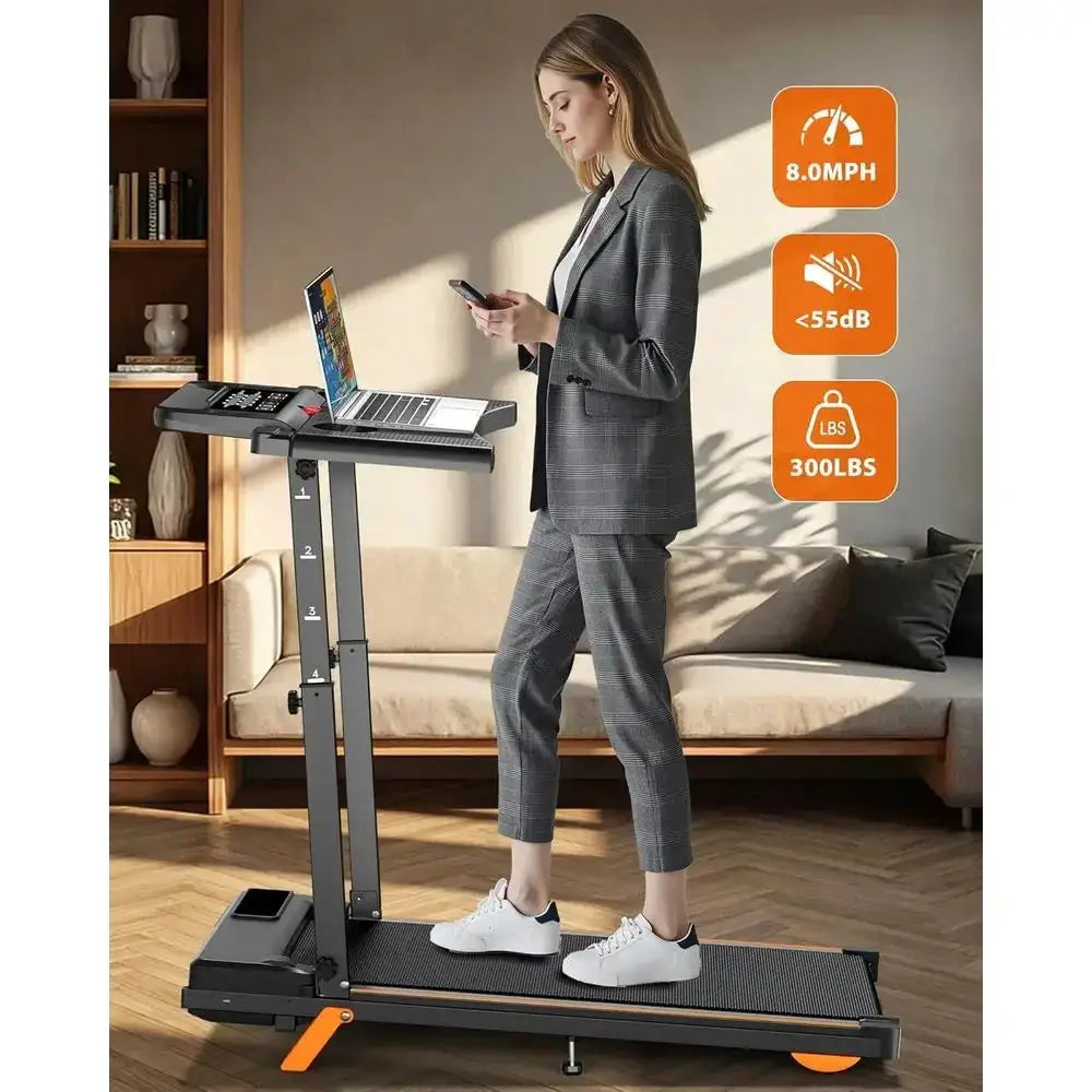 Portable 12% Incline Walking Pad Treadmill with Handle, Desk and Compact Design for Small Spaces