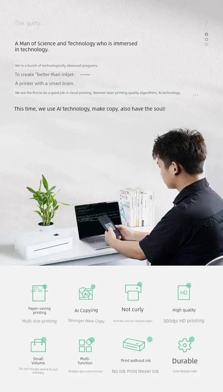 Zero Ink Cloud Paper Saving Non Ink Printer A4 Mini