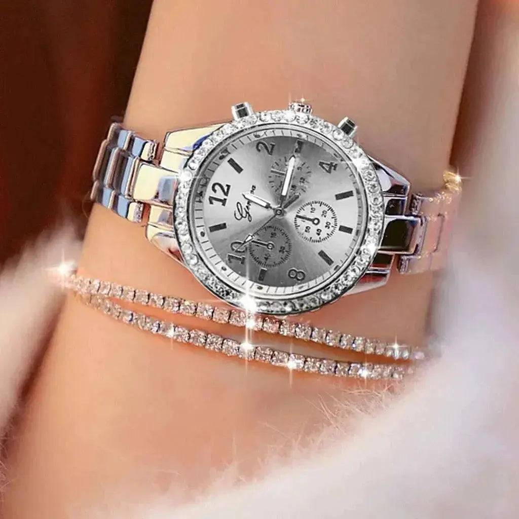 Crystal Diamond Womens Quartz Watch Gold Silver Timepiece