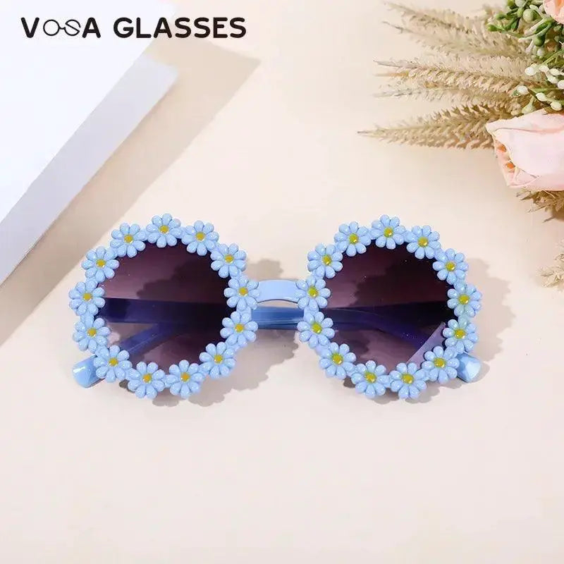 Cute Sunflower Round Sunglasses for Girls UV Protection