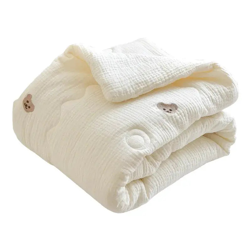 2023 Korean Pure Cotton Baby Blanket Cartoon Bear Cream