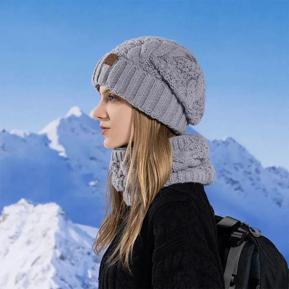 Women Knitted Hat Scarf Set For Outdoor Cycling Warmth