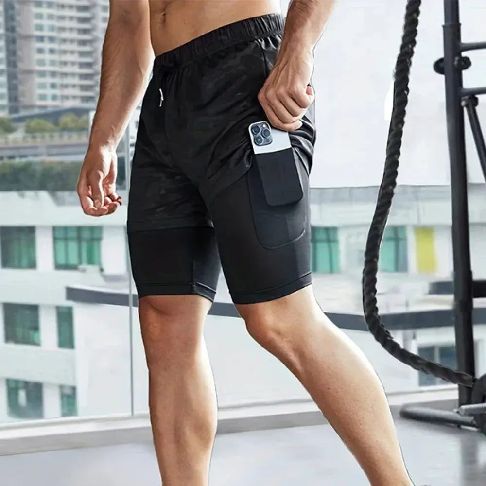 Men's Summer Camo Running Shorts Double Layer Active Wear