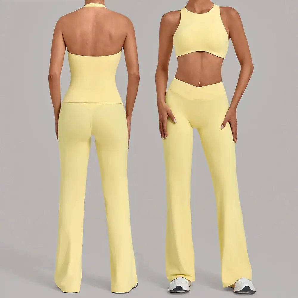 Women's 2 Piece Yoga Set High Waist Flared Pants Sports Bra Crop Top Workout Gym Athletic Outfits Female Fitness Activewear Suit