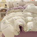 Cute Bear Pink Flower Bedding Set Soft Washed Cotton Quilt Cover