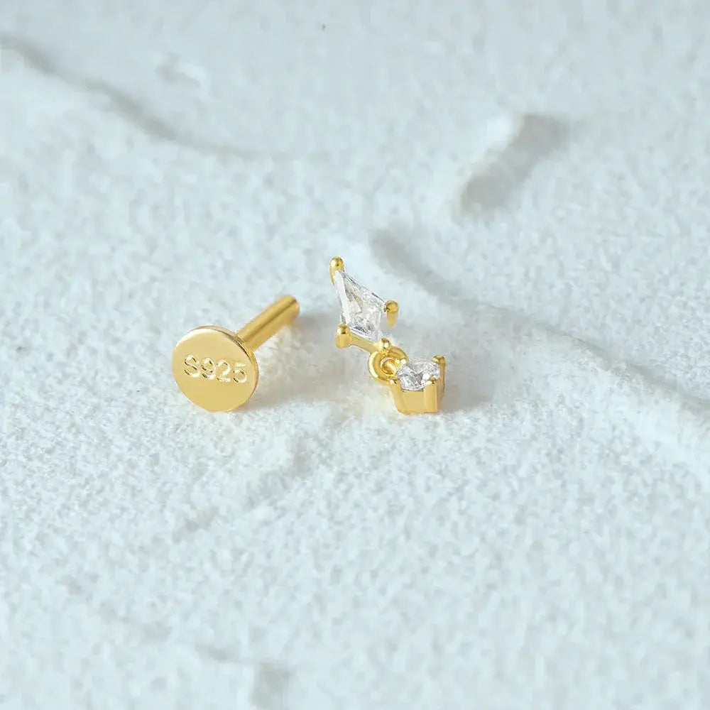 Flat Head Stud Earrings Women 925 Sterling Silver Jewelry