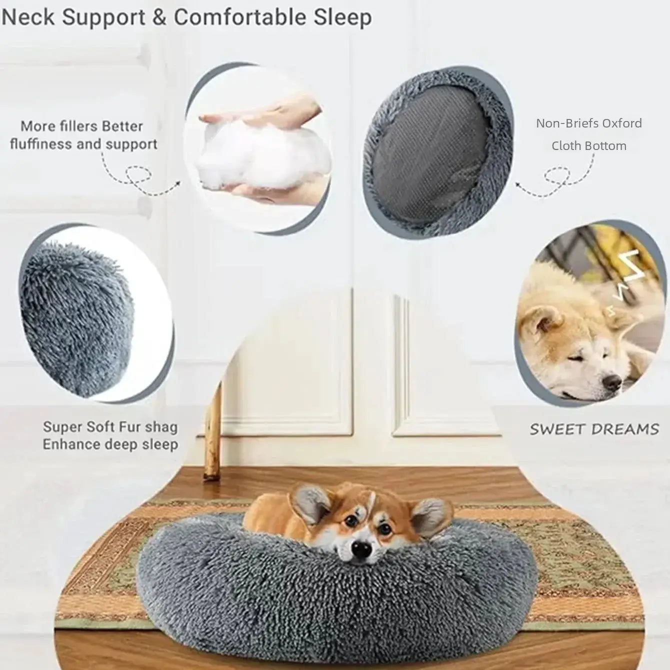 Round Pet Bed for Large Dogs and Cats Winter Comfort