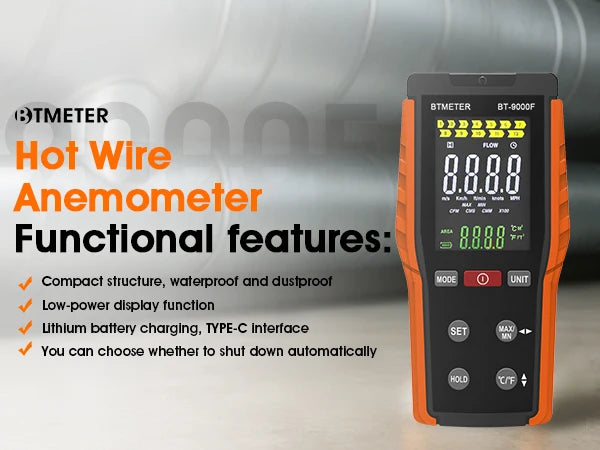 HoldPeak Hot Wire Anemometer Wind Speed Air Volume CFM/CMM Type-C — product view 2