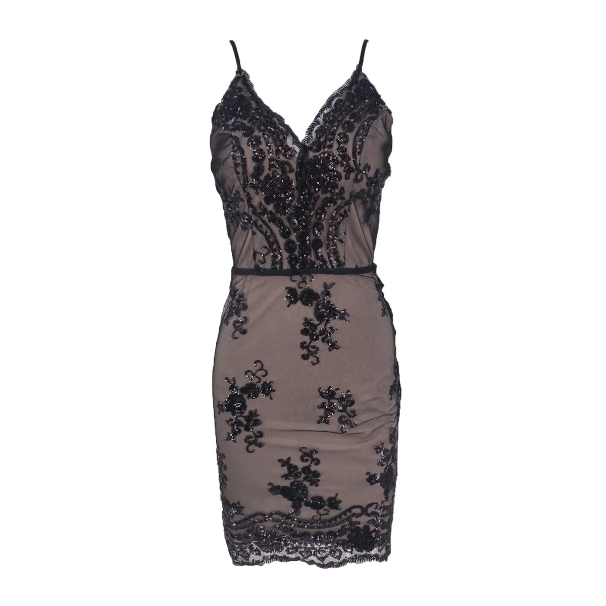 Sheer Plunging Sequin Mini Dress